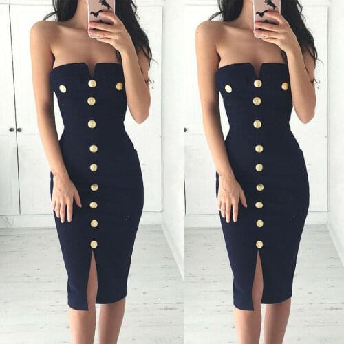 Fashion Womens Bandage Bodycon Sleeveless V Neck Party Cocktail Pencil Midi Dress