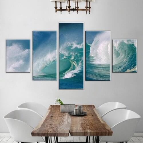 Modular Picture Canvas Painting Framework 5 Panel Rolling Wave Landscape Wall Art Poster Modern Living Room Decorative Artwork