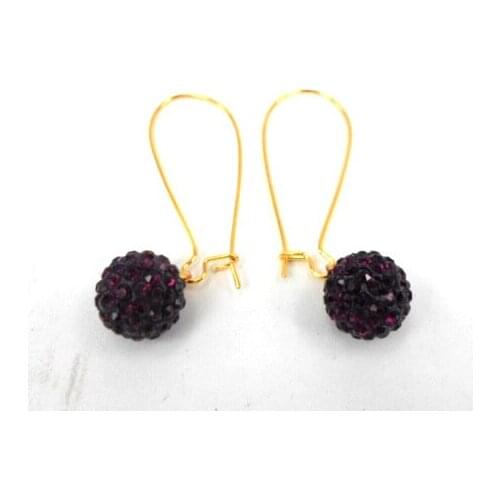 MOODPC Free shipping hot selling fashion purple crystal pave ball gold hook earring