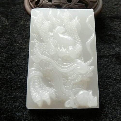 Natural genuine Lanolin Grade Afghanistan Bai Yu brand Dragon brand Guardian pendant jade pendant pendant