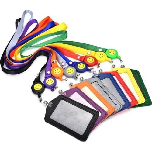 New ID Card Holder Smile Face Reel Lanyard Name Credit Card Holders Bank Card Neck Strap Card ID Holders Identity Badge