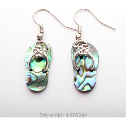 Charm Natural Colorful Abalone shell slippers shape Dangle Hook Silver Plated Earring