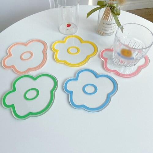 Ins Transparent Acrylic Tea Cup Pad Cute Flowers Shape Coaster Placemat Non Slip Heat Insulation Bowl Mat Kitchen Supplies