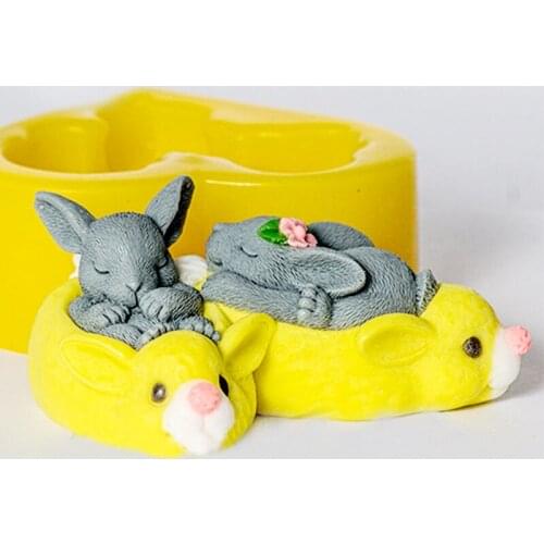 Animal Mould Mold Silicone Soaps Molds Food Grade Molds for Soap Aroma Stone Rubber PRZY Two Sleeping Rabbits 3D Eco-friendly