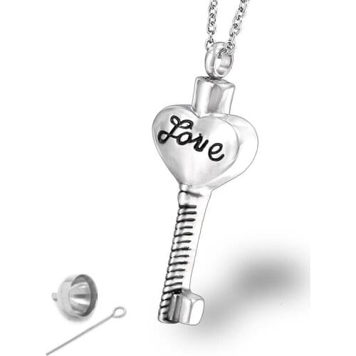 RIR Love Key to My Heart Cremation Ash Necklace Stainless Steel Key Shaped Ashes Pendant Urn Jewelry