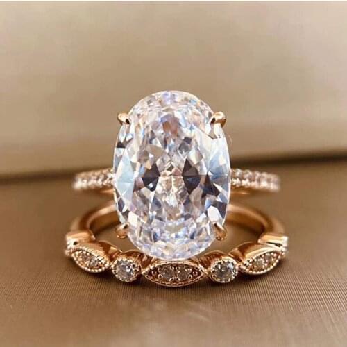 Luxury Solid 925 Sterling Silver 9ct Radiant Cut 9*13MM lab Moissanite Diamond Ring sets for Women 18K Rose Gold Color Rings