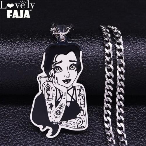 Dark Tattoo Princess Stainless Steel Necklaces Women/Men Black Color Pendant Necklace Jewelry acero inoxidable joyeria N4042S03