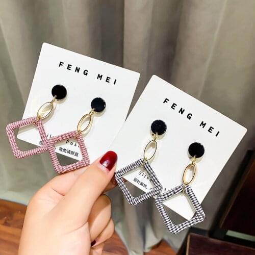 Vintage Geometric Earrings Grid Cloth Drop Earring