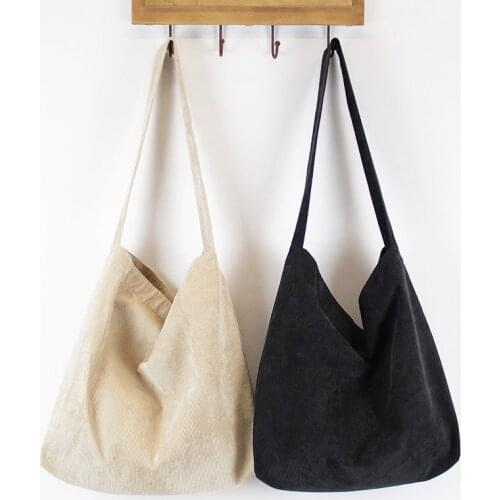 Women Corduroy Shoulder Bag Canvas Cloth Fabric Handbag Solid Casual Tote Ladies Eco Shopping Bags College Students Books Bag