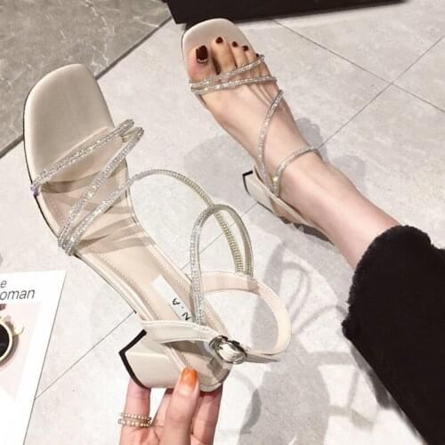 Womens Sandals 2020 Summer New All-Matching Internet Hot High Heels Womens Chunky Heel Rhinestone Fairy Roman Shoes