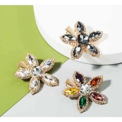 1PC Exquisite Alloy Flower Glass Rhinestone Girls Hair Clips Hair Accessories for Womens Hair Grips Hairpin Barrettes HeadWear
