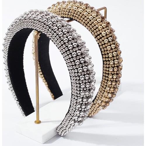 Gold Pearl Hairband Rhinestone Padded Headband for Women Simulated Pearls Beads Hair Hoop Party Wedding Trendy Hair Accessories