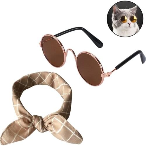 1 Set Pet Bandana Fashion Lovely Dog Kerchief Pet Square Bib With Pet Sunglasses