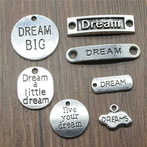 10pcs Dream Charms Antique Silver Color Dream Plate Pendant Charms Dream Charms Connector For Jewelry Making DIY Craft