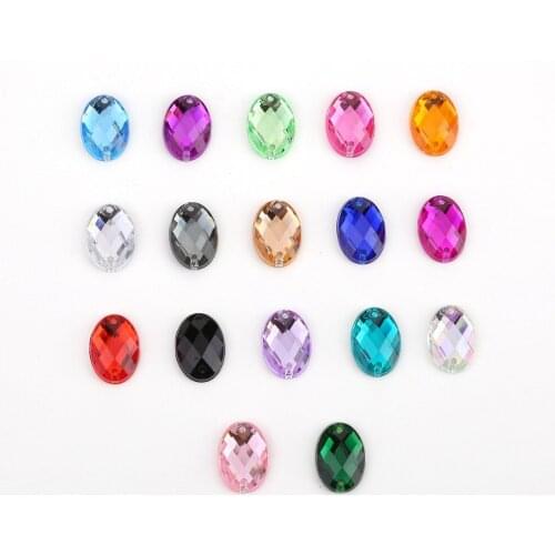 18 color 8*10mm/10*14mm/13*18mm/18*25mm Glitter Crysta Sew On Oval Acrylic Rhinestone Flatback Colorfu Beads DIY Wedding dress