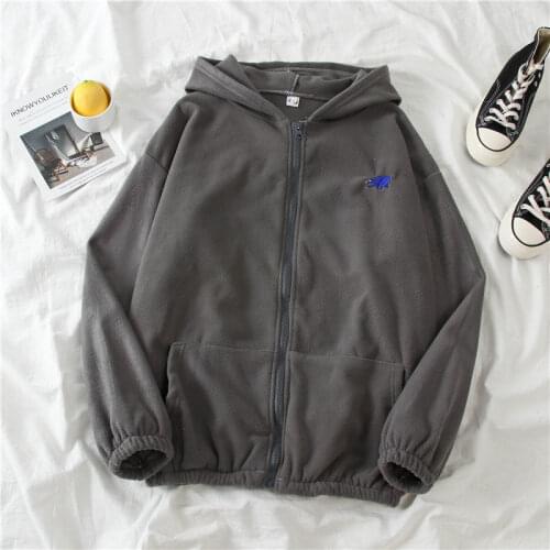 2021 Spring Womens Hoodie Tops Korean winter Fashion velvet and cute Animal Embroidery Printing Loose Plush Zipper Sweatshirt