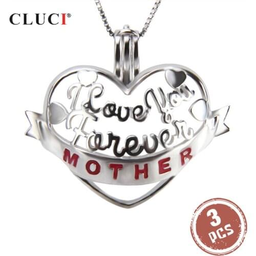 CLUCI 3pcs Silver 925 Mothers Day Pendant Gift Charms for Necklace Making 925 Sterling Silver Heart Locket Pendant SC217SB