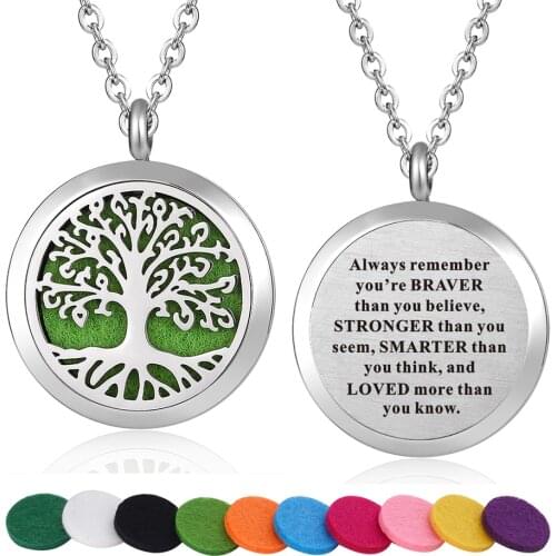 30mm Stainless Steel Tree of Life Design Aroma Therapy Aromatherapy Essential Oil Diffuser Necklace Locket Pendant Jewelry