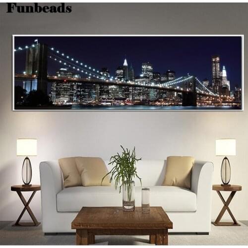 3D DIY full circle diamond painting embroidery New York Brooklyn Bridge Rhinestone City Night home decoration Mosaic FF995