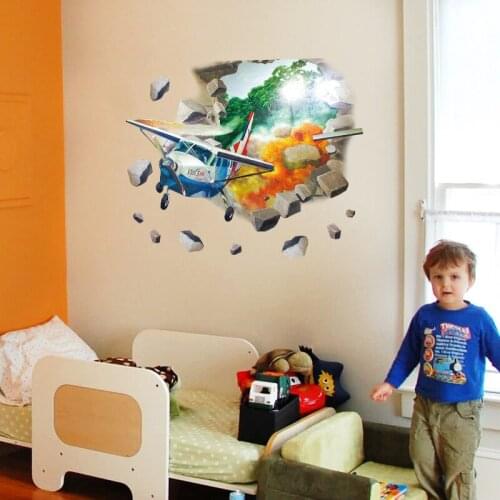 3D Broken helicopter wall sticker child bedroom Creative Pattern Wall Decal decoration living room airplane wallpaper stickers