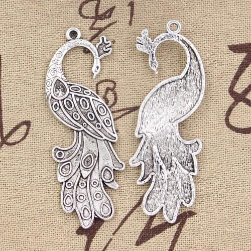 3pcs Charms Peacock 61x21mm Antique Pendant fit,Vintage Tibetan Silver color,DIY Handmade Jewelry