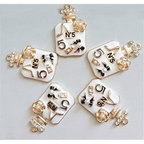 6pcs/lot Big Size Rhinestone Perfume Enamel Charms Gold Tone 41*24mm Pendants Floatings DIY Jewelry Making Handmade Craft