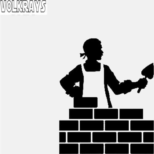 Volkrays Personality Car Sticker Construction Worker Builder Build Brick Wall Accessories PVC Decal Black/Silver for VW,12cm*9cm