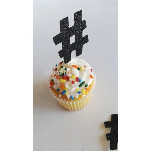 Glitter # hashtag hipster cutout cake cupcake toppers wedding shower party, birthday, favors, candy table, dessert, Food Picks
