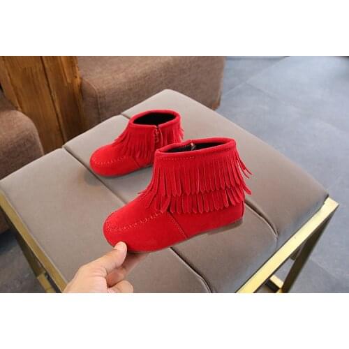 Girls Ankle Boots Princess Sweet Red Pink Black Flock Fabric Warm Rubber Boots For Toddler Kids Cotton shoes