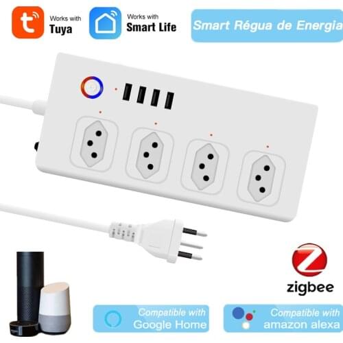 Brazil Smart Zigbee Power Strip, Tuya Zigbee Outlet With 4 Plugs and 4 USB Port, Individual Control,Works With Alexa Google Home