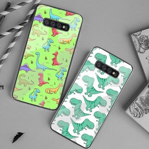 Cute Cartoon Dinosaur Baby Phone Case Tempered Glass For Samsung S20 Plus S7 S8 S9 S10 Plus Note 8 9 10 Plus