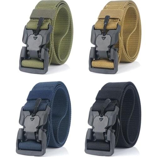 Mens Survival Nylon Belt Military Tactical Belts Simple Automatic Buckle Plastic Jeans Black Waist Belt Equipment 125cm