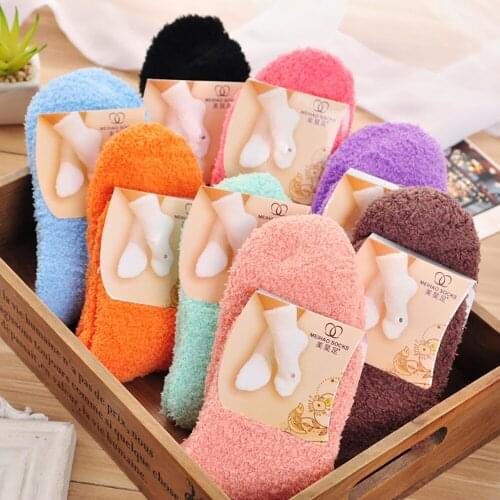 Elastic Women Girls Fashion Soft Bed Floor Socks Solid Color Fluffy Warm Winter Fleece Socks Long Coral Velvet Thicken