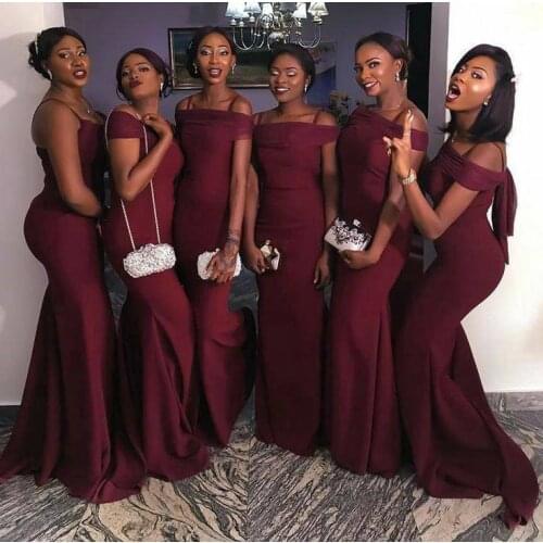 Elegant Mermaid Long Satin Burgundy Bridesmaid Dresses with Scarf Sleeveless Custom Lace Up Formal Wedding Party Dresses