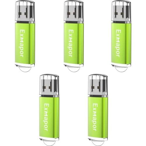 Exmapor 16GB Flash Drive 5 Pack USB 2.0 Thumb Drives Bulk 32GB Pen Drives 8GB 4GB Memory Stick Jump Drive Promotional Item Green