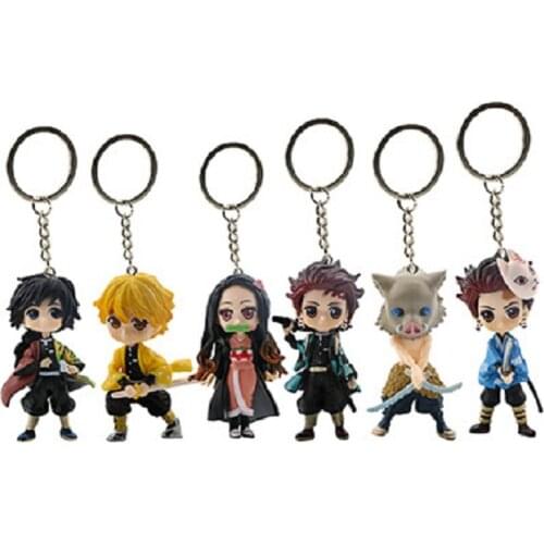6pcs/set Demon Slayer Toys Keychains 3D PVC Models Doll Tanjiro Nidouzi Inosuke Zenizu Action Figures Gift Car Key Ring Pendant