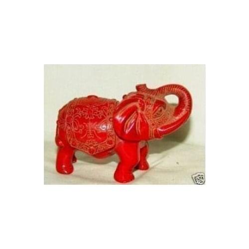 Exquisite china tibet red coral elephant statue free shipping