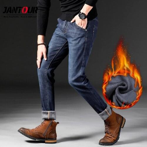 Jantour Brand 2020 New Men More Thicken Warm Jeans Autumn Winter Jeans Warm Flocking Warm skinny Soft Men Jeans Fashion Fit For
