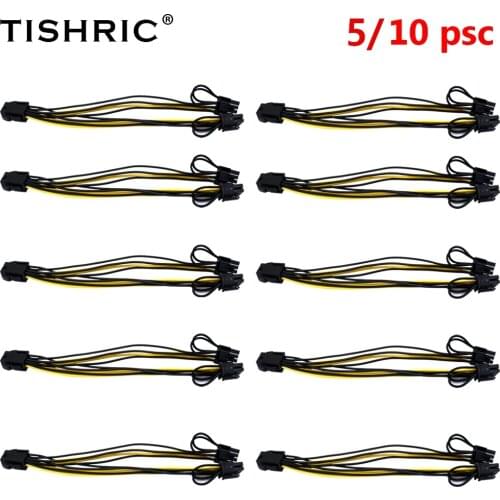 TISHRIC 5/10PCS Dual Power Supply Cable PCI-e GPU Female 6Pin to Male 8pin 6+2 Pin Graphics Video Card Mining Machine Power Cord
