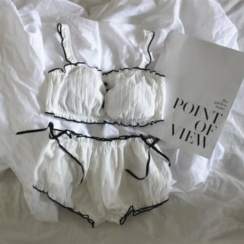 Two Piece Set Summer Women Girl Soft Pajamas White Pink Sexy Nightwear Loungewear Bra and Panty Underwear Sleepwear Dropshipping