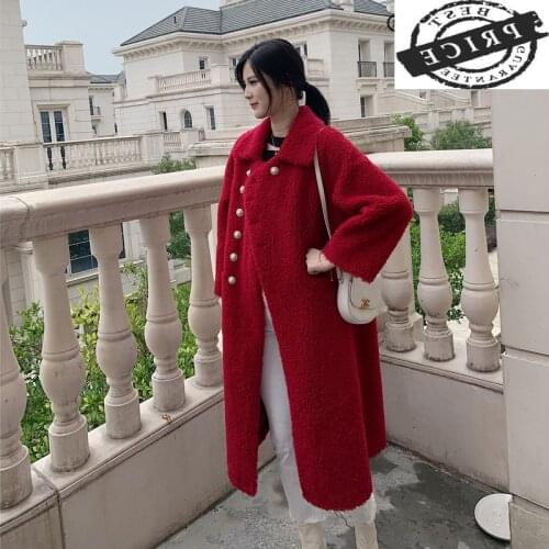 100% Sheep Shearing Jacket Women Real Fur Coat Female Long Winter Clothes 2021 Korean Vintage Wool Coats Tops Hiver 031