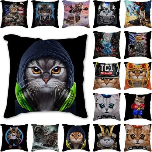 Cute beautiful cartoon cat Cotton Linen Square Pillow Cushion Covers Home Decorative Sofa Cushion Cover Throw Pillowcases