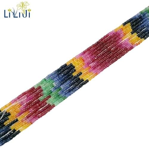 LiiJi Unique Natural Real Stone Rubys Emeralds Sapphires Flat Round Shape Faceted beads 2mmx3-4mm DIY Jewelry Making Approx 38cm