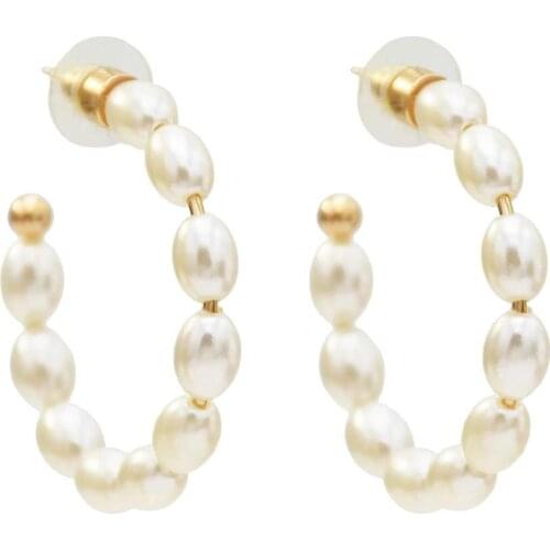 Fashion Simulated Pearl Statement Big Hoop Earrings for Women Exaggerate Circle Earrings Personality Nightclub Party Jewelry
