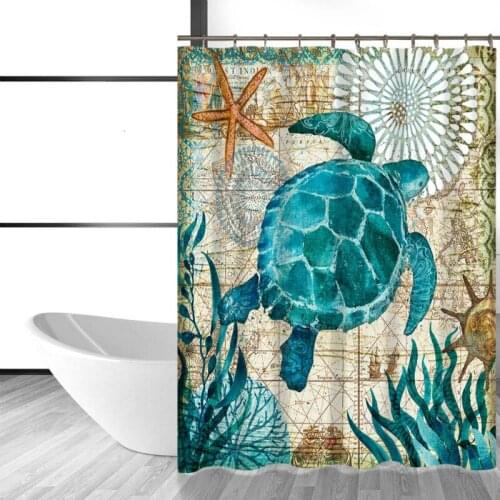Sea Turtle Waterproof Shower Curtain Octopus Home Bathroom Curtains with 12 Hooks Polyester Fabric Bath Curtain