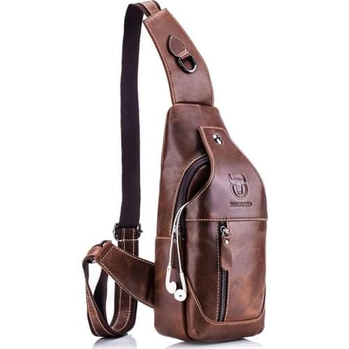 Weysfor Mens Fashion Crossbody Bag Theftproof Genuine Leather Multi-function Headphone Jack Shoulder Bags Waist Chest Pack
