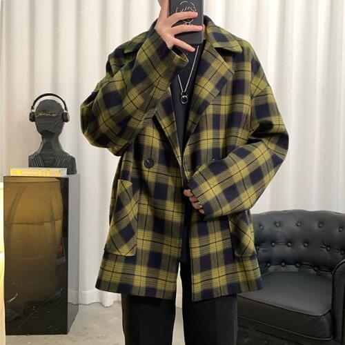 Luck A Harajuku Plaid Casual Blazer Korean Boyfriend Style Loose Jackets Autumn Fashion Man Blazers Coat Tops