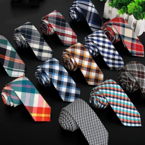 Mens tie Korean fashion designer gravatas skinny 6cm narrow slim ties cotton linen necktie plaid for men 100pcs/lot fedex