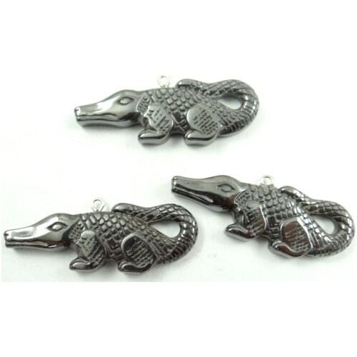 Natural Quartz crystal Titanium Hematite hand-Carved crocodile Gem pendant for diy jewelry making necklace Accessories3pcs