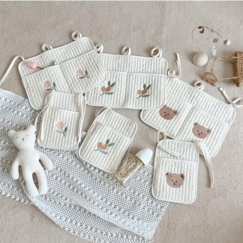 Crib Storage Hanging Bag for Babies Cosmetic Wall Mount Infant Room Decor Diapers Feeding Bottle Organizer Molar Pocket Bedding